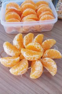 High angle view of fruits on table