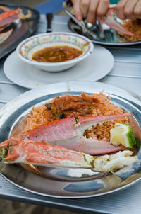 Close-up of grilled crab in bowl