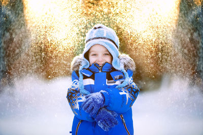 Portrait of a boy 4 years old in winter