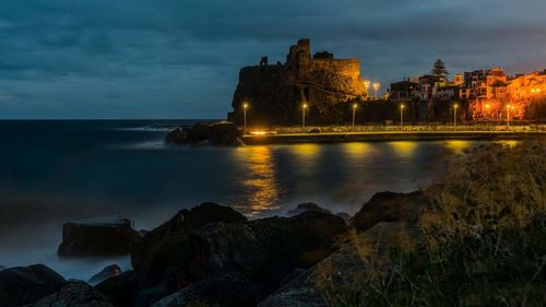 Beach lit up at night