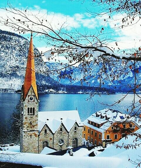 building exterior, architecture, built structure, winter, place of worship, snow, cold temperature, religion, bare tree, church, sky, spirituality, season, house, blue, tree, nature, outdoors