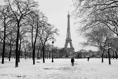 View of communications tower in winter