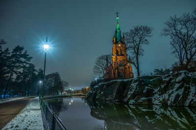 Trollhättan's church in the evening in winter