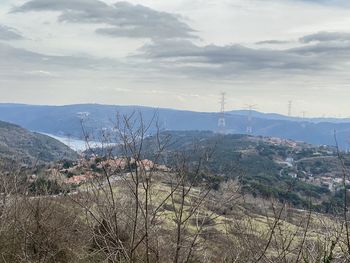 High angle view of land against sky
