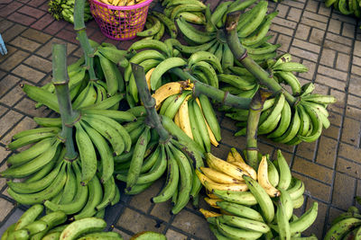 High angle view of fruits for sale at market stall