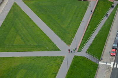 High angle view of airport runway on road