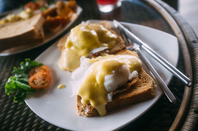 High angle view of breakfast in plate