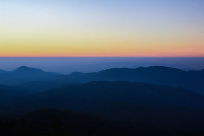 Scenic view of silhouette mountains against clear sky