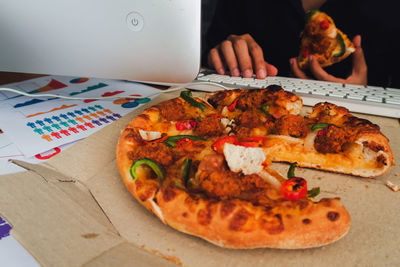 Close-up of pizza on table