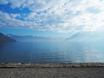 Scenic view of mountains against cloudy sky