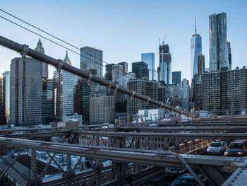 View of suspension bridge in city