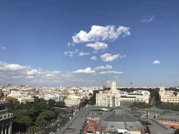 High angle view of buildings against sky