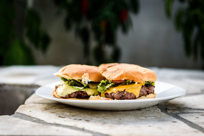 Close-up of burger in plate