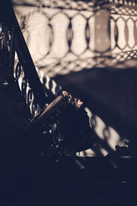 High angle view of man on staircase