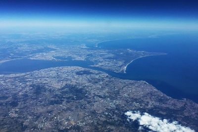 Aerial view of sea and mountains