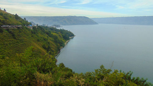 Scenic view of toba lake against sky