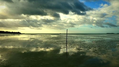 Scenic view of sea against cloudy sky