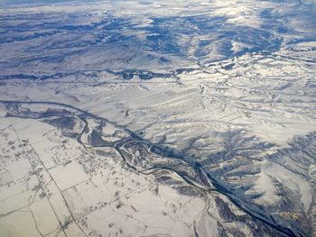 Aerial view of snow covered landscape
