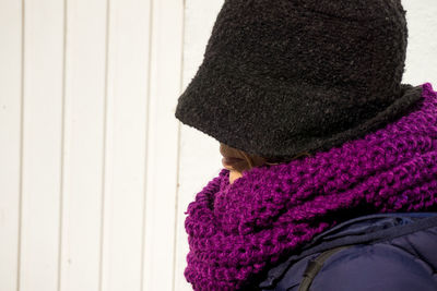 Close-up of woman wearing hat