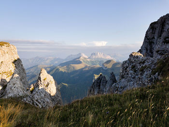 Scenic view of rocky mountains against sky