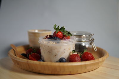 Close-up of strawberries in bowl on table