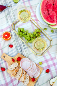 High angle view of breakfast on table