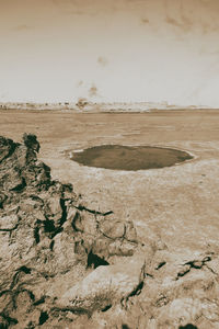 High angle view of desert land against sky