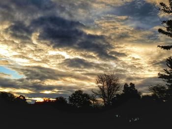 Low angle view of silhouette trees against dramatic sky