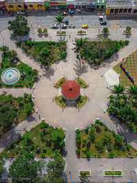 High angle view of cars on street in city