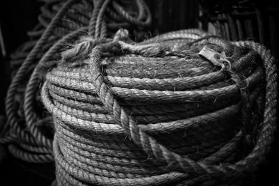 Close-up of rope rolled up in industry