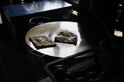 High angle view of fish on table