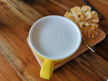 High angle view of coffee on table