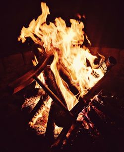 Close-up of bonfire at night