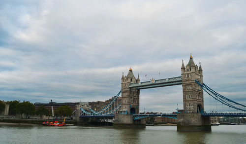 View of bridge over river against cloudy sky