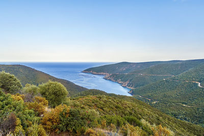 Scenic view of sea against clear sky