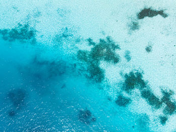 High angle view of snowflakes on frozen sea