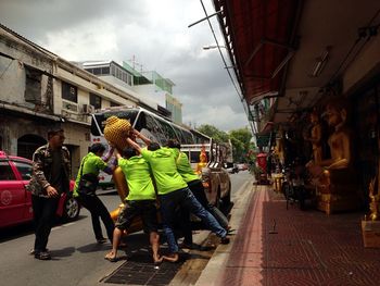 People walking on city street