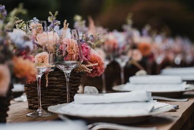 Close-up of white roses on table