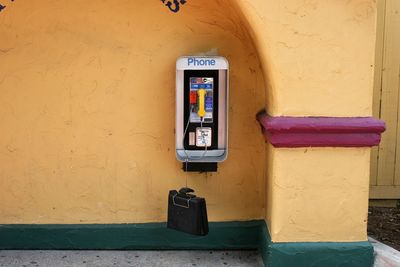 Close-up of telephone booth