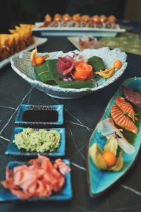 High angle view of food on table