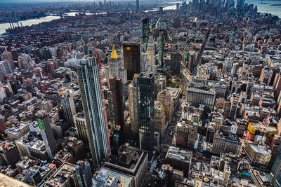 High angle view of modern buildings in new york city