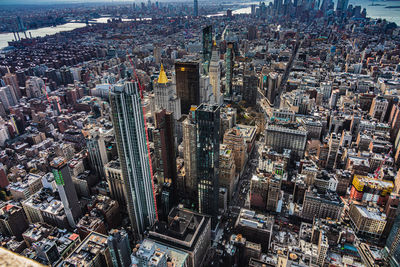 High angle view of modern buildings in new york city