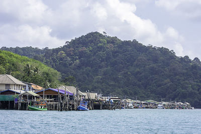 Scenic view of river and buildings against sky