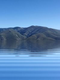 Scenic view of mountains against clear blue sky