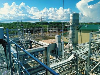 Panoramic view of factory against sky