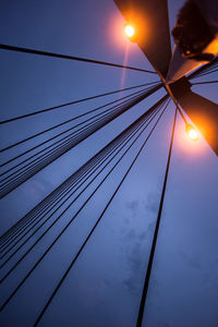 Low angle view of cables against sky during sunset