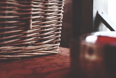 Close-up of wicker basket on table