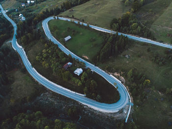 High angle view of road amidst trees