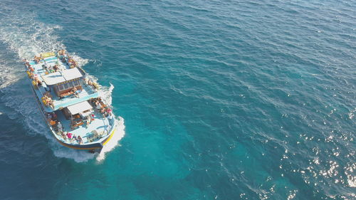 High angle view of ship in sea