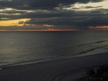 Scenic view of beach against dramatic sky